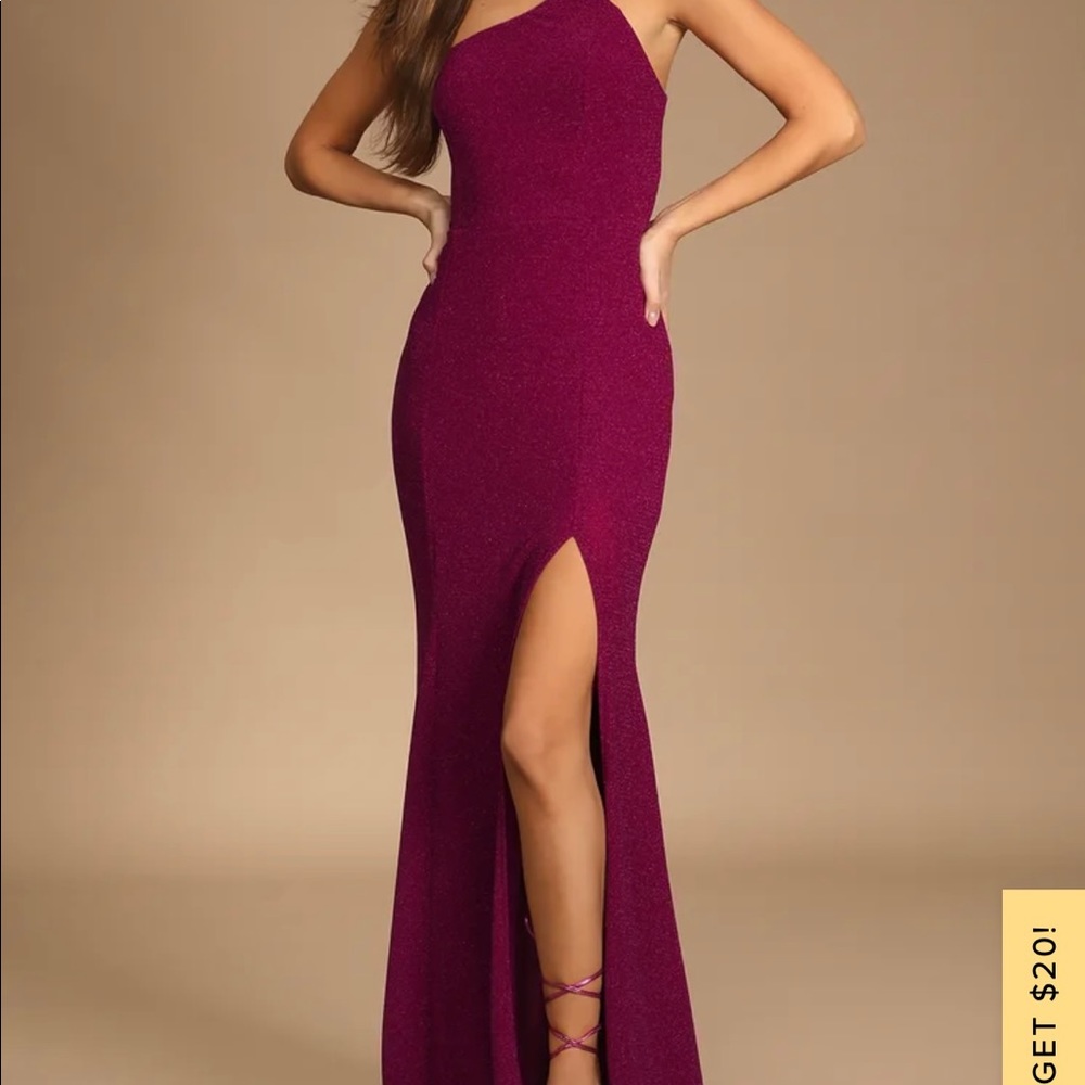 One shoulder magenta sparkle mermaid formal dress